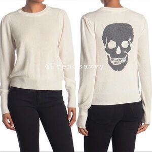 SKULL CASHMERE Madison Skull Print 100% Cashmere Sweater Midheather Tops XS NWT